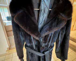 Manor Feldman Chicago Sheared Mink and Leather Belted Coat with Full Mink Collar