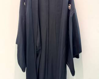 Vintage Japanese Black Haori Kimono with Mitsuba Aoi Family Crest