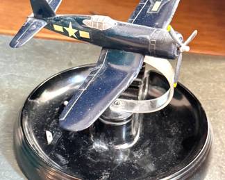 Vintage Daka-Ware Master Tray Desk Organizer with F4U Corsair Model Airplane