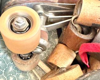 Chicago Roller Skate Co. Antique Wood Wheel Roller Skates with Original Carrying Case