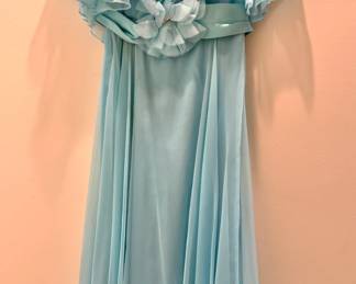 1970s Chas. A. Stevens Designer's Shop Powder Blue Chiffon Evening Gown