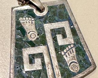 Sterling Silver Taxco Mosaic Pendant Necklace – Aztec Design