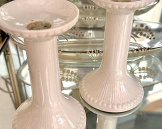 Pair of Rörstrand Swedish Porcelain Fluted Candlesticks
