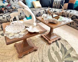 Solid Walnut Colonial Revival Pedestal End Tables, Traditional Accent Side Tables, Early American Furniture