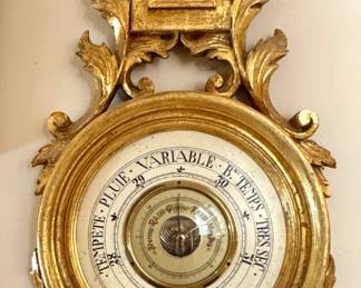 French Louis XV Style Giltwood Wall Barometer & Thermometer, Rococo Weather Station