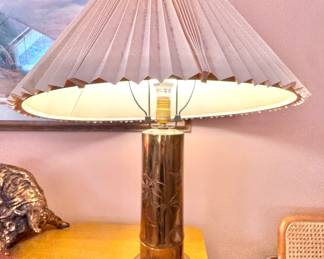 Brass Bamboo Motif Table Lamp, Hollywood Regency Asian Modern Accent Lighting