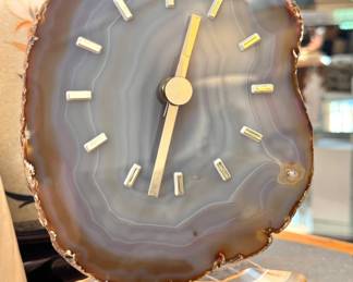 Natural Brazilian Agate Slice Quartz Desk Clock with Stone Base