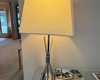Modern Chrome Geometric Table Lamp with Square Shade