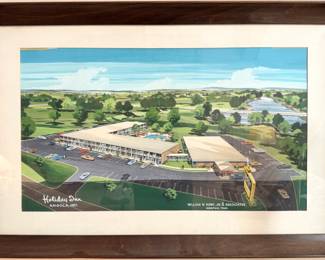 Original Mid-Century Holiday Inn Architectural Rendering, Signed Commercial Design Illustration, Architectural Presentation Art