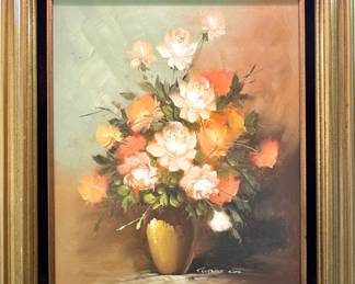 Robert Cox Floral Still Life Oil Painting of Roses in Vase
