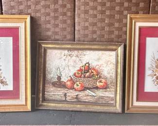 Vintage pair dried florals and print