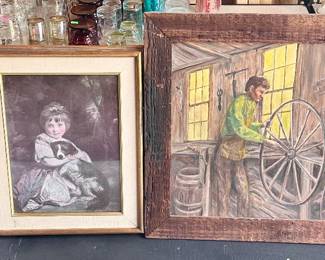 Vintage prints and large original oil painting