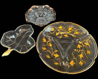 Vintage Clear Glass Serving Dishes With Gold Accents