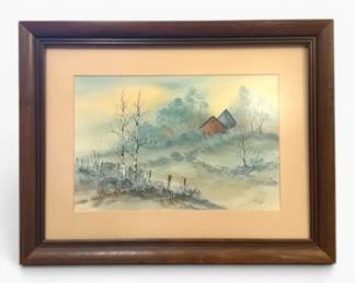 Signed Watercolor Landscape w Frame