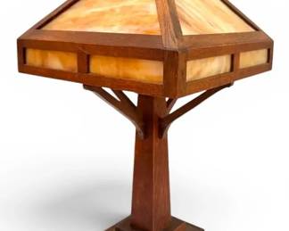 Mission Style Stained Glass Wooden Table Lamp