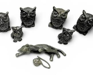 Pewter Cat Owl Figurines