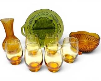 Green Amber Vintage Glassware