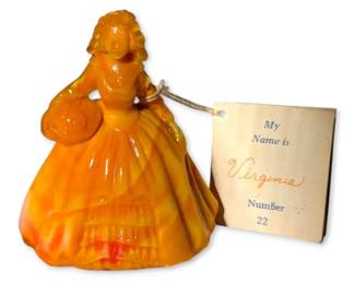 Boyd Art Glass Virginia 22 Doll Figurine, Orange Cadmium Slag Glass