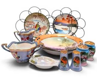 HandPainted Lusterware Plates, Salt Pepper, Cream Sugar, And More
