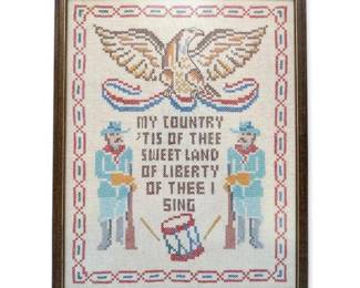 Vintage Patriotic Framed CrossStitch Embroidery