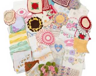 Vintage Crochet, CrossStitch, Embroidered Pillowcases, Aprons, and Linens