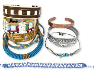 Sterling Silver Native American Cuff Bracelet 20.16g African Beaded Bracelets