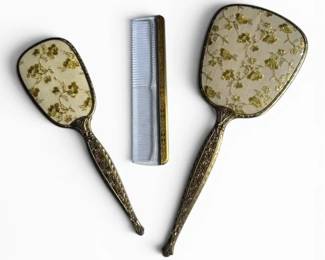 Vintage Gold Floral Vanity Set Mirror, Brush, Comb
