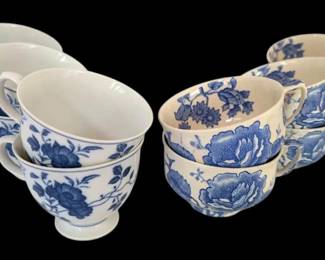 Blue and White Floral Ceramic Teacups by Royal Meissen Johnson Bros