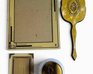 Art Deco Celluloid Vanity Mirror, Powder Jar, Picture Frames