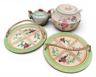 Ceramic Green Ivory Lidded Dishes and Divided Plates