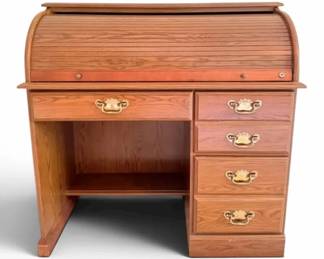 Wooden Roll Top Desk With Key