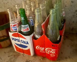 Vintage Pepsi, Coca Cola, and Mountain Dew glass