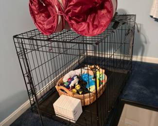 Dog crate and toys