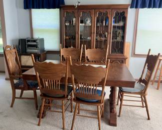 Dining table, chairs, china cabinet