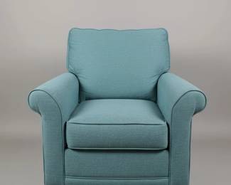 Teal Upholstered Club Chair with Embroidered Pillows