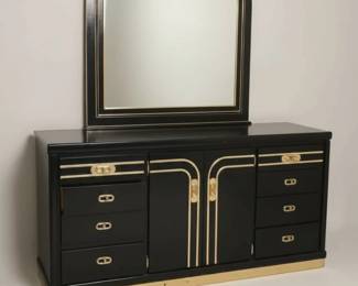 Vintage s Postmodern Black Lacquer Dresser with Mirror