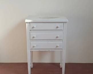 Vintage White Painted ThreeDrawer Nightstand with Fluted Sides