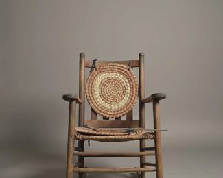 Vintage Childs Ladder Back Rocking Chair with Woven Seat