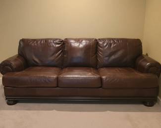 Bernhardt Brown Leather ThreeCushion Sofa