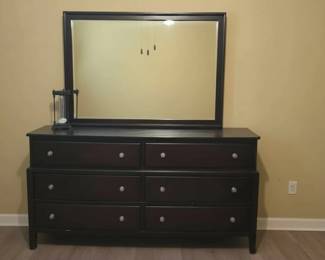 Traditional Dark Wood Bedroom Dresser with Mirror