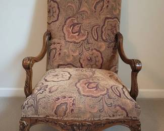 Louis XV Style Carved Wood Accent Chair with Paisley Upholstery