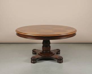 Traditional Round Pedestal Dining Table with Tufted Leather Chairs