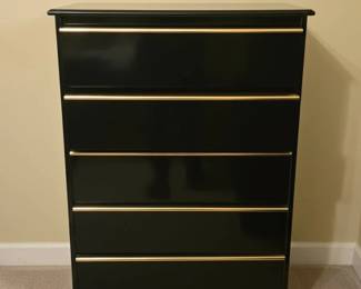 Postmodern Black Lacquer and Gold Trim Drawer Tallboy Chest