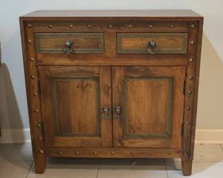 Rustic Wood Sideboard with Metal Inlay and Ring Pulls Pier Imports Style