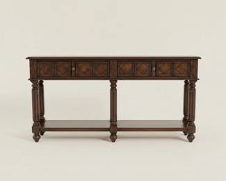 Dark Wood Console Table with Diamond Motif Drawers