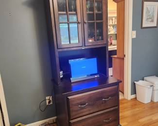 $60. Solid wood hutch w 2 file drawers
