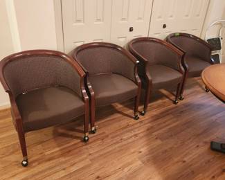 $30 EACH. four upholstered chairs ON WHEELS