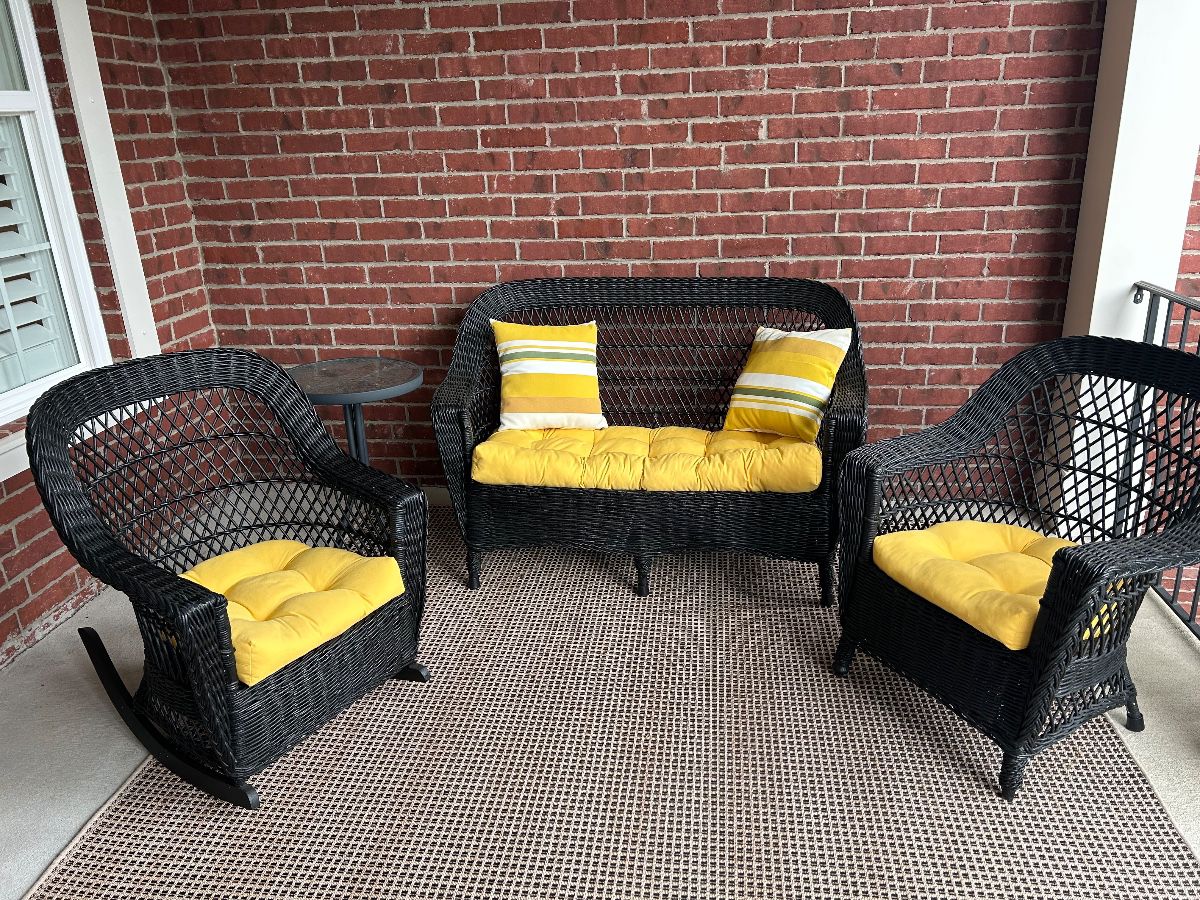 Wicker settee, chair and rocking chair