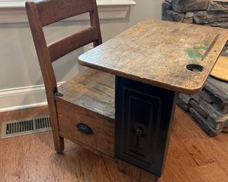 Vintage school desk with drawer under seat