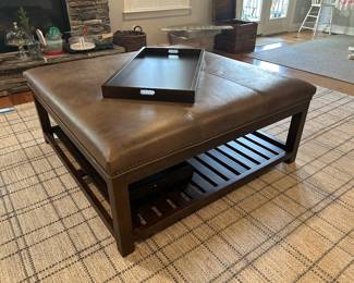 Large Massoud leather ottoman / coffee table 4’ x 4’ x 21”H